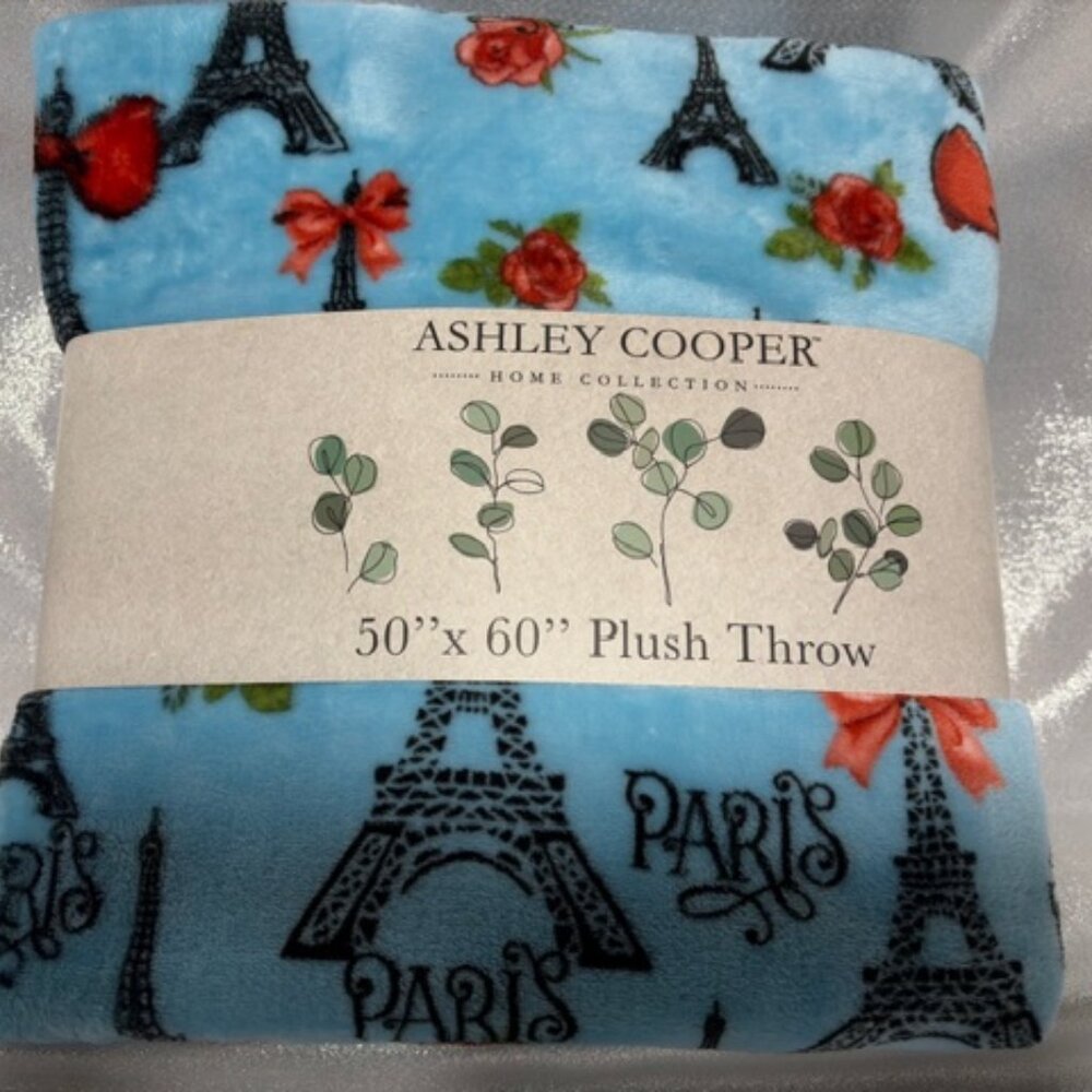 ASHLEY COOPER HOME COLLECTION PLUSH THROW PARIS EIFFEL TOWER 50 X 60